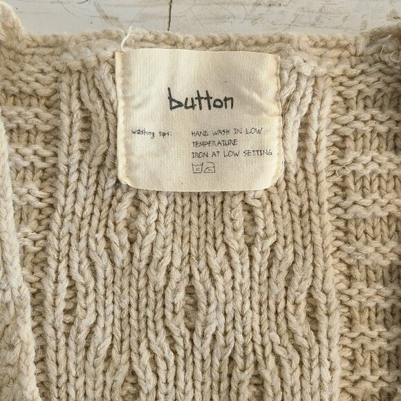 Button Wool V-neck Wrap Front Sweater Dress Cable Knit Short Sleeve Knee Length - Picture 6 of 11